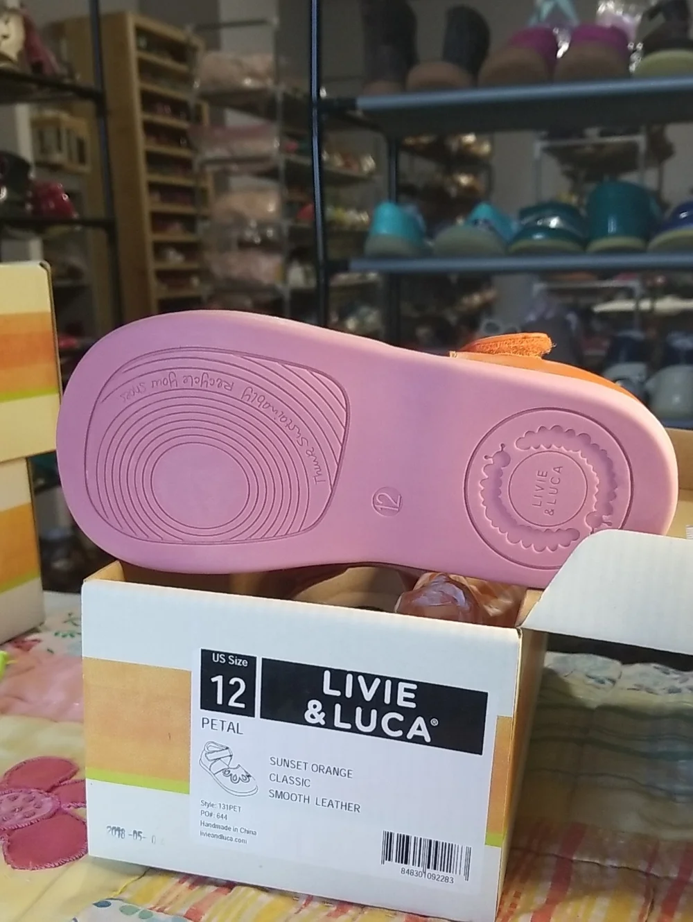 New Livie & Luca Matilda Jane Sunset Orange & Purple Leather Petals Size 12 NIB
